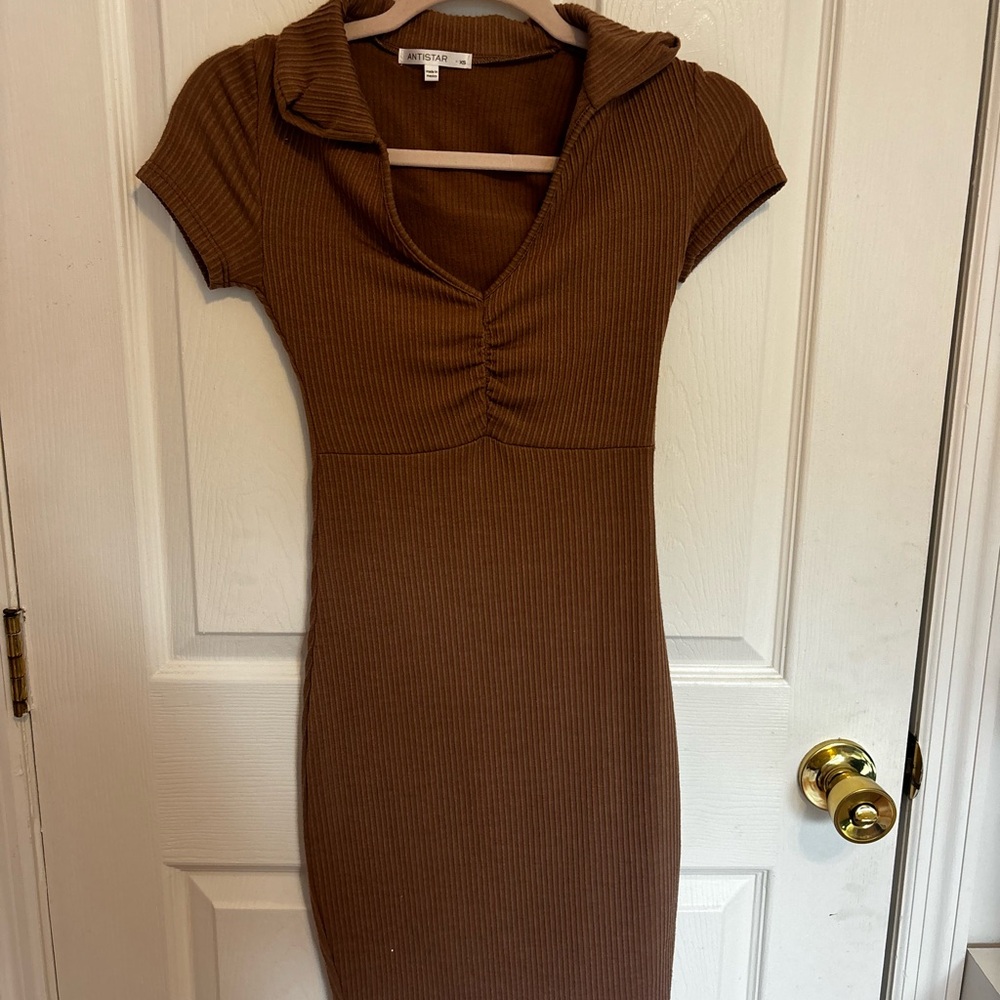 Brown Ribbed Mini Dress
